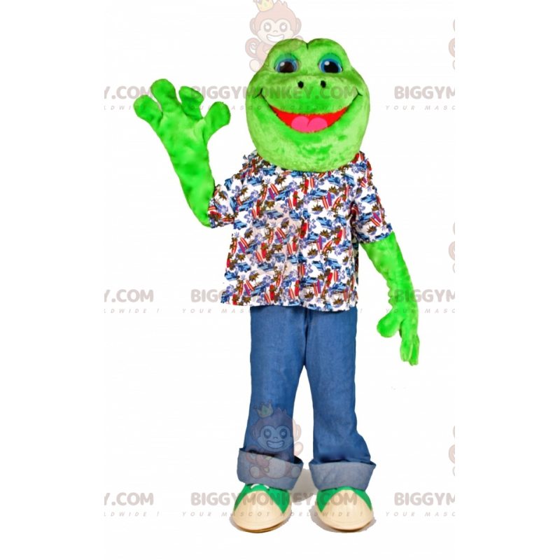 Costume de mascotte BIGGYMONKEY™ de grenouille verte très
