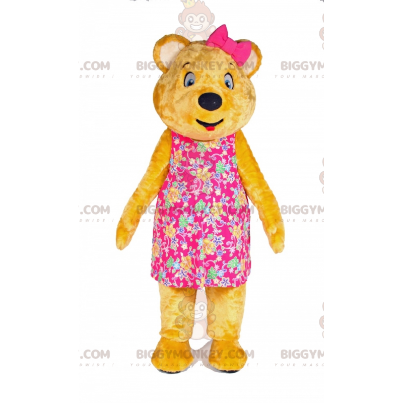 Yellow Teddy Bear BIGGYMONKEY™ Mascot Costume with Dress and Yellow Teddy Bear BIGGYMONKEY™ Mascot Costume with Dress and
