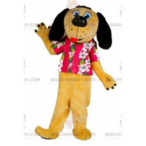 BIGGYMONKEY™ maskottiasu, keltainen ja musta koira, joka on