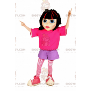 Brun flicka BIGGYMONKEY™ maskotdräkt med rosa och lila outfit - Pojkar och flickor maskot - BIGGYMONKEY_07111 - BiggyMonkey.com
