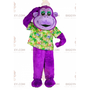 Purple Monkey BIGGYMONKEY™ Mascot Costume With Vacationer Shirt