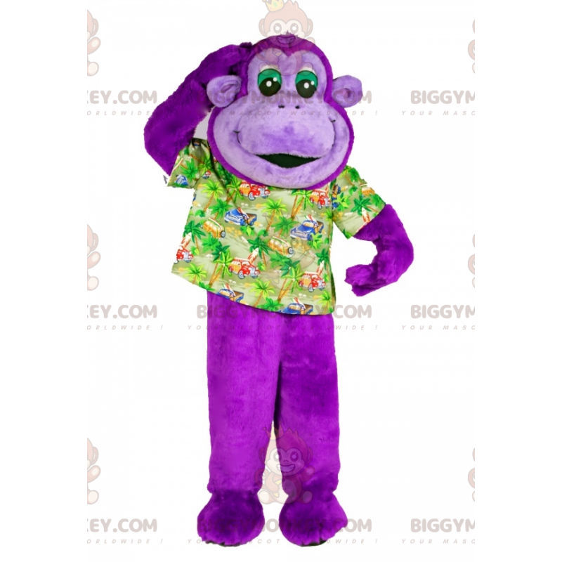 Fantasia de mascote de macaco roxo BIGGYMONKEY™ com camisa de Fantasia de mascote de macaco roxo BIGGYMONKEY™ com camisa de