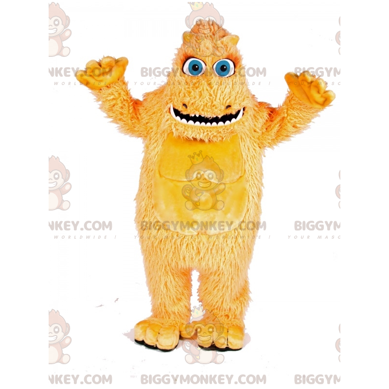 BIGGYMONKEY™ Mascot Costume Yellow Hairy Monster With Big Blue