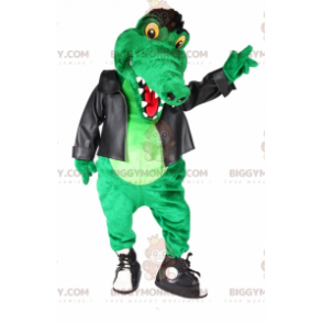 Zelený krokodýl v rockerské výstroji maskot kostým BIGGYMONKEY™ - Krokodýl maskot - BIGGYMONKEY_07117 - BiggyMonkey.com