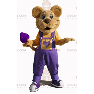Fantasia de mascote BIGGYMONKEY™ de rato marrom com macacão