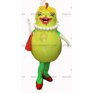 Costume de mascotte BIGGYMONKEY™ de poire verte souriante et