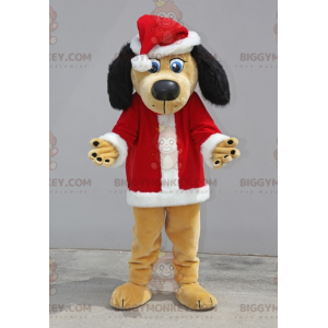 BIGGYMONKEY™ mascottekostuum van beige en zwarte hond verkleed