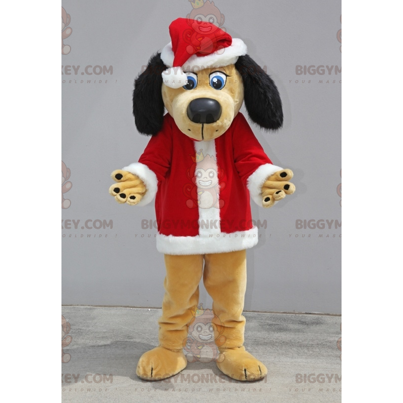 Disfraz de mascota BIGGYMONKEY™ de perro beige y negro Disfraz de mascota BIGGYMONKEY™ de perro beige y negro