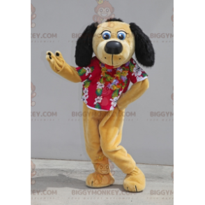 BIGGYMONKEY™ Mascot Costume Beige and Black Dog with Floral