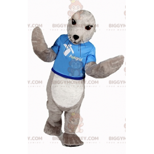 BIGGYMONKEY™ mascot costume of gray and white sea lion. Seal