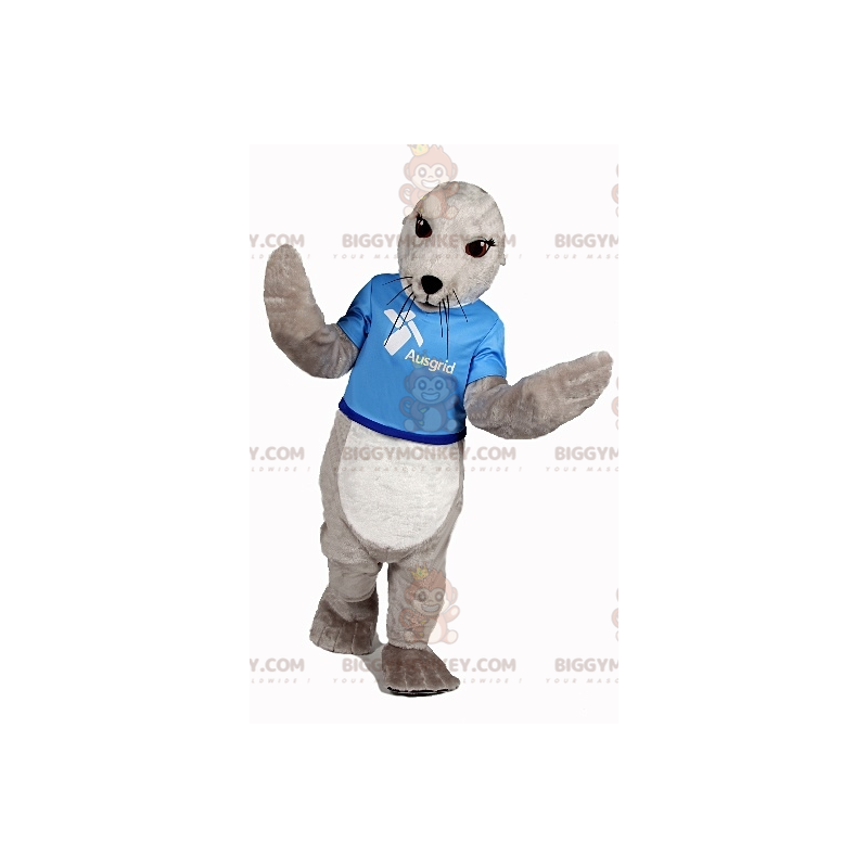 BIGGYMONKEY™ mascot costume of gray and white sea lion. Seal