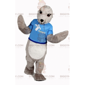 BIGGYMONKEY™ mascot costume of gray and white sea lion. Seal