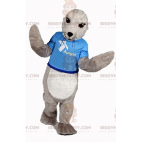 Traje de mascote BIGGYMONKEY™ de leão marinho cinza e branco. Traje de mascote Seal BIGGYMONKEY™ - BiggyMonkey.com