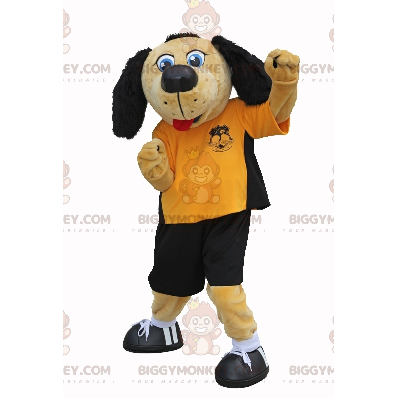 BIGGYMONKEY™ Mascot Costume Beige And Black Dog In Footballer