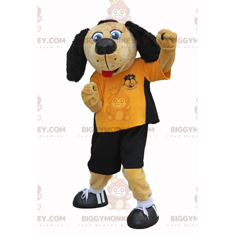 Brown and beige dog mascot with a white t-shirt - Sizes L (175-180CM)