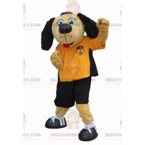 BIGGYMONKEY™ Mascot Costume Beige And Black Dog In Footballer