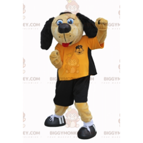 Costume de mascotte BIGGYMONKEY™ de chien beige et noir en