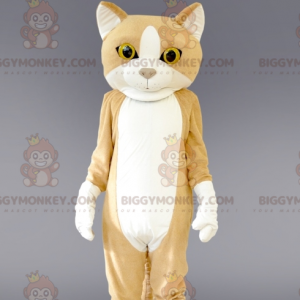 Jätte beige och vit katt BIGGYMONKEY™ maskotdräkt. kattdräkt -