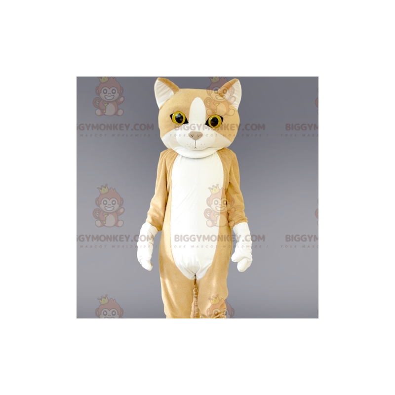 Costume de mascotte BIGGYMONKEY™ de chat beige et blanc géant. Costume de mascotte BIGGYMONKEY™ de chat beige et blanc géant.