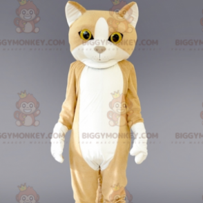 Reusachtig beige en witte kat BIGGYMONKEY™ mascottekostuum.