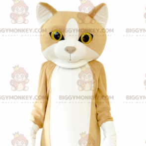 Reusachtig beige en witte kat BIGGYMONKEY™ mascottekostuum.