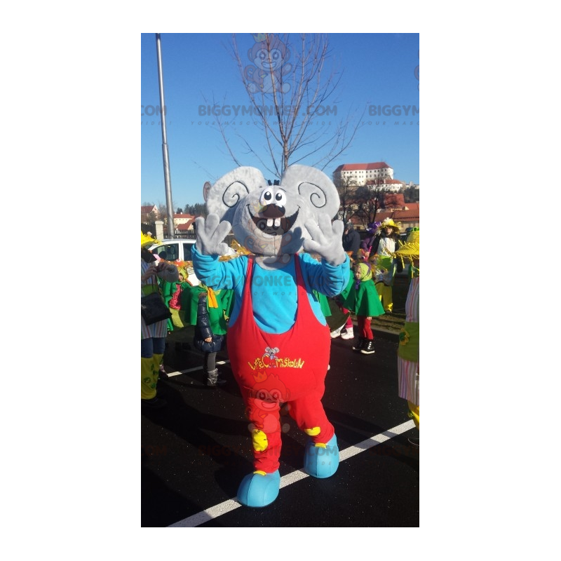 Fantasia de mascote gigante BIGGYMONKEY™ de rato cinza vestido Fantasia de mascote gigante BIGGYMONKEY™ de rato cinza vestido