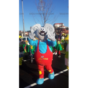 Riesige graue Maus BIGGYMONKEY™ Maskottchenkostüm im Overall -