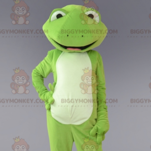 Grün-weißer Frosch BIGGYMONKEY™ Maskottchen-Kostüm. Frosch