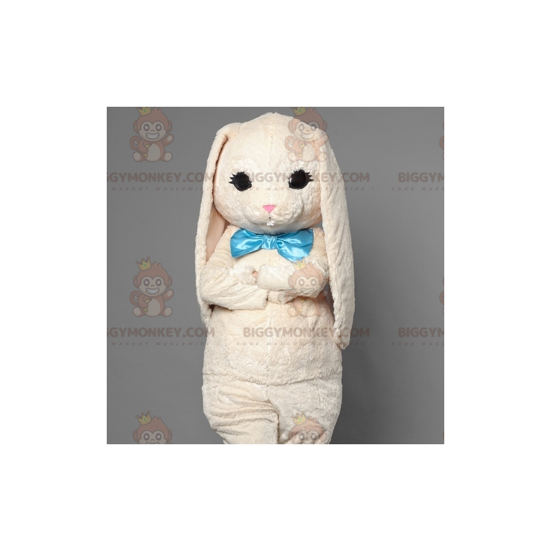 BIGGYMONKEY™ Mascot Costume White Rabbit With Blue Bow Tie –