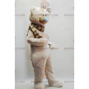 Μπεζ στολή μασκότ Teddy BIGGYMONKEY™ με καρό κασκόλ - Μασκότ αρκούδας - BIGGYMONKEY_07156 - BiggyMonkey.com
