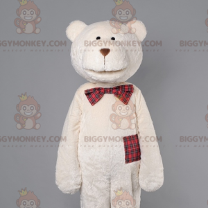 BIGGYMONKEY™ Maskotdräkt Beige Teddy med rutig fluga -