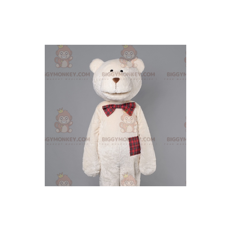 Kostium maskotki BIGGYMONKEY™ Beżowy miś z muszką w kratę - Kostium maskotki BIGGYMONKEY™ Beżowy miś z muszką w kratę -