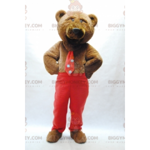 Brun bjørn BIGGYMONKEY™ maskotkostyme med slips og røde bukser - Bjørn maskot - BIGGYMONKEY_07167 - BiggyMonkey.com