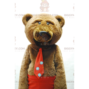 Brun bjørn BIGGYMONKEY™ maskotkostyme med slips og røde bukser - Bjørn maskot - BIGGYMONKEY_07167 - BiggyMonkey.com
