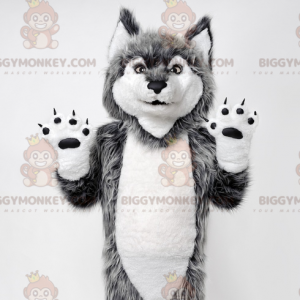 Gray and White Wolf BIGGYMONKEY™ Mascot Costume. Wolfdog