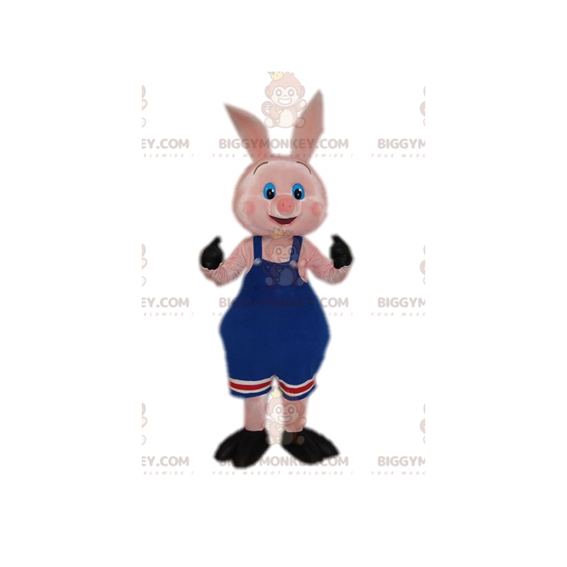 BIGGYMONKEY™ Grisemaskotkostume i blå overalls Wrestling-outfit BIGGYMONKEY™ Grisemaskotkostume i blå overalls Wrestling-outfit