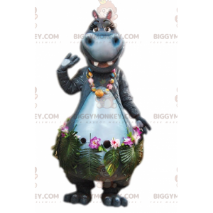 BIGGYMONKEY™ Mascot Costume Gray Hippopotamus With Exotic Skirt