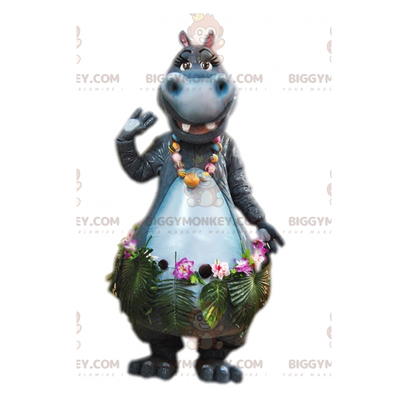 Disfraz de mascota BIGGYMONKEY™ Hipopótamo gris con falda Disfraz de mascota BIGGYMONKEY™ Hipopótamo gris con falda