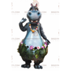 BIGGYMONKEY™ Mascot Costume Gray Hippopotamus With Exotic Skirt