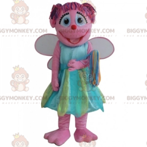 Lächelndes Pink Fairy BIGGYMONKEY™ Maskottchenkostüm mit buntem
