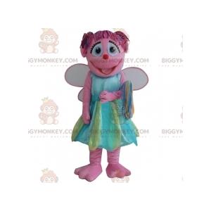 Smiling Pink Fairy BIGGYMONKEY™ Mascot Costume With Colorful