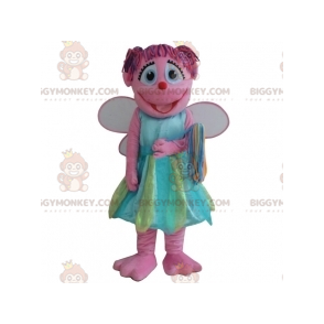 Στολή μασκότ Smiling Pink Fairy BIGGYMONKEY™ με πολύχρωμο φόρεμα - Νεράιδες μασκότ - BIGGYMONKEY_07192 - BiggyMonkey.com
