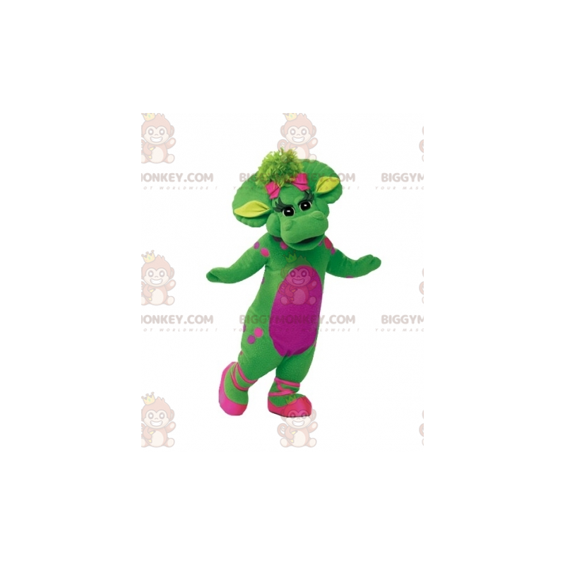 Costume de mascotte BIGGYMONKEY™ de dinosaure vert et rose Costume de mascotte BIGGYMONKEY™ de dinosaure vert et rose