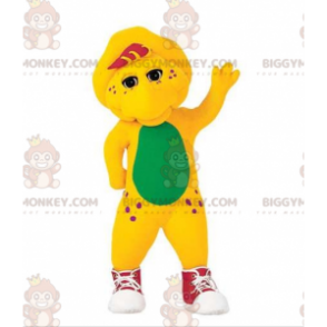  Costume mascotte BIGGYMONKEY™ dinosauro giallo e verde con scarpe da ginnastica - Mascotte di dinosauri - BiggyMonkey.com