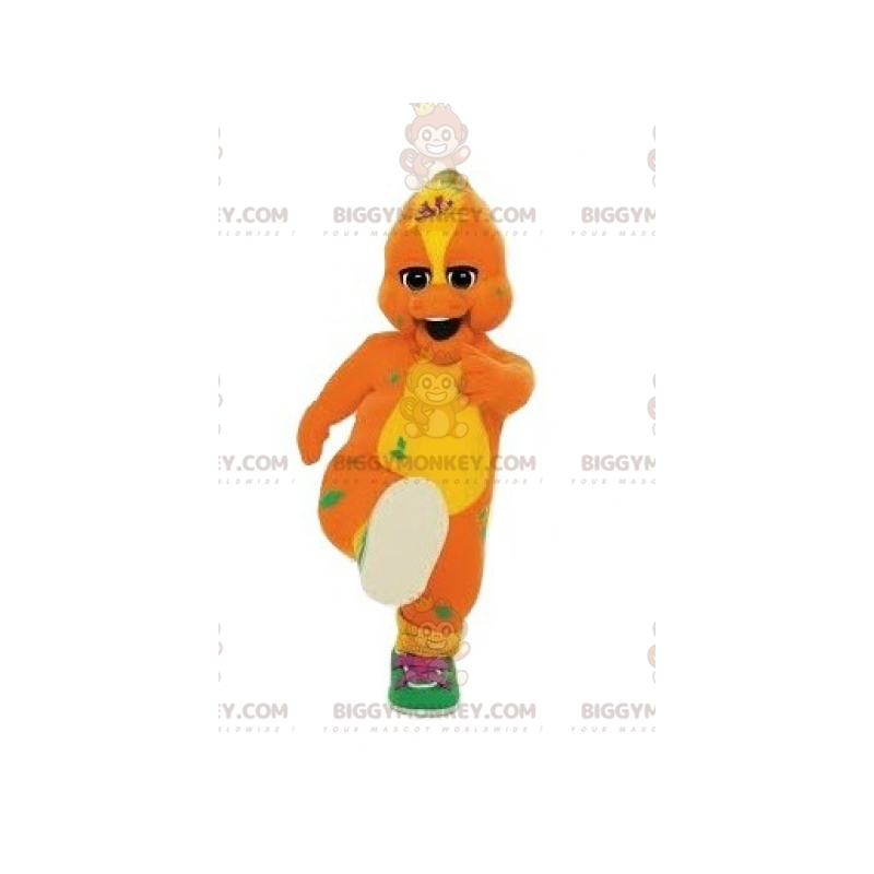 Orange og gul dinosaur BIGGYMONKEY™ maskotkostume med sneakers Orange og gul dinosaur BIGGYMONKEY™ maskotkostume med sneakers