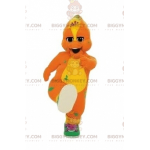 Oranje en gele dinosaurus BIGGYMONKEY™ mascottekostuum met