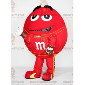 Traje da mascote BIGGYMONKEY™ do M&M's Vermelho Gigante. Fantasia de mascote de bombons de chocolate BIGGYMONKEY™