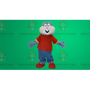Στολή μασκότ με γκρι και λευκό κουνέλι BIGGYMONKEY™ -