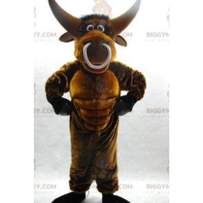 Sehr tolles muskulöses braunes Stier BIGGYMONKEY™ Maskottchen-Kostüm - Kuh Maskottchen - BIGGYMONKEY_07208 - BiggyMonkey.com