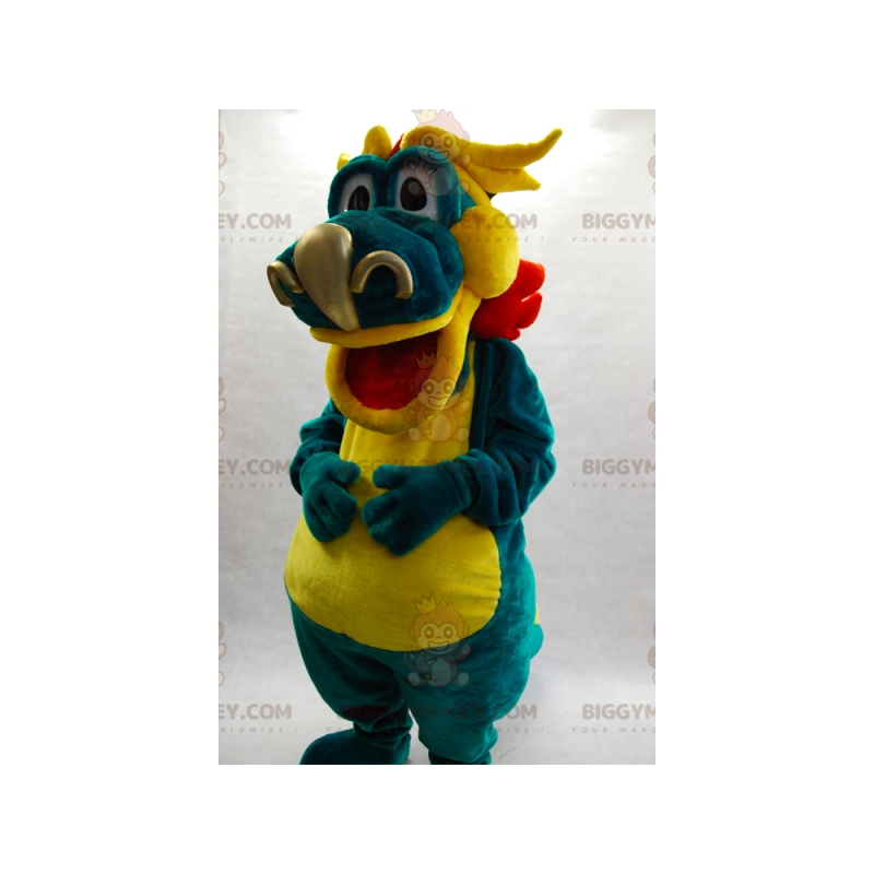 BIGGYMONKEY™ mascot costume of green yellow and red dragon.
